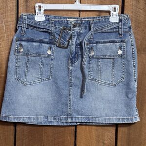 Joe Boxer Junior Y2K Low Rise Denim Mini Skrt Utility Pocket Belted Size 11 Vtg